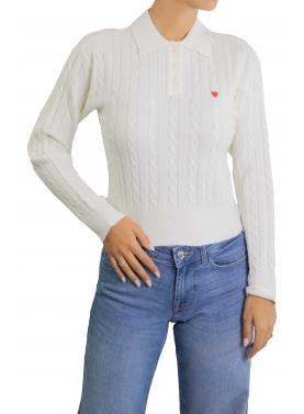 Maglioncino intrecciato crop con colletto e bottoni e cuoricino  Only